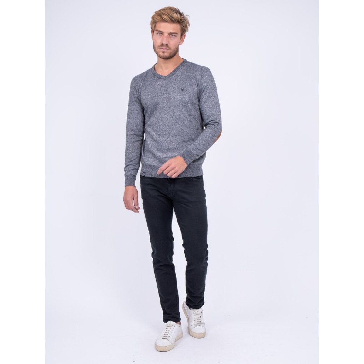Pull Col V Lamboise gris foncé, RITCHIE