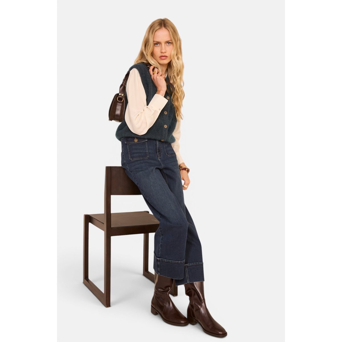 Jean large et cropped en coton mélangé STELLA denim brut, Maison 123