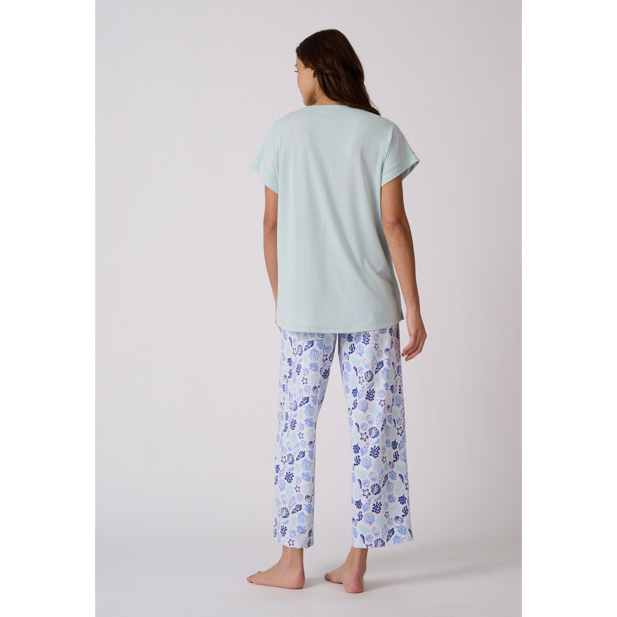 Pyjama 7/8ème Climatyl en maille jersey blanc bleu clair imp., DAMART