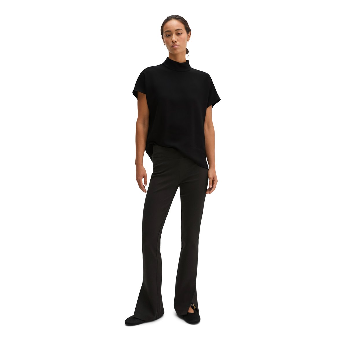 Pantalon en jersey à enfiler, coupe slim évasée en interlock doux noir, MARC O'POLO