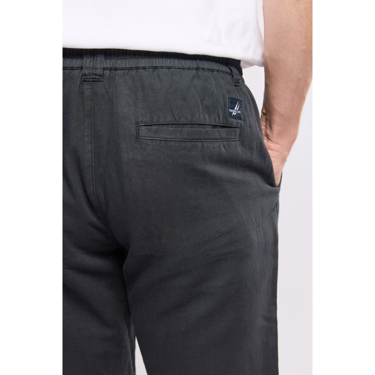 Pantalon taille élastique DOMINO en lin et coton pour homme navy, BERMUDES