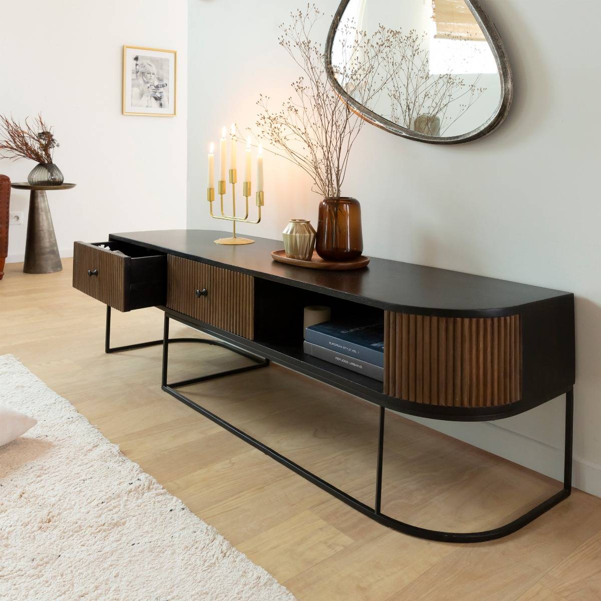 Meuble TV en bois de manguier YSÉ bois foncé, MADE IN MEUBLES