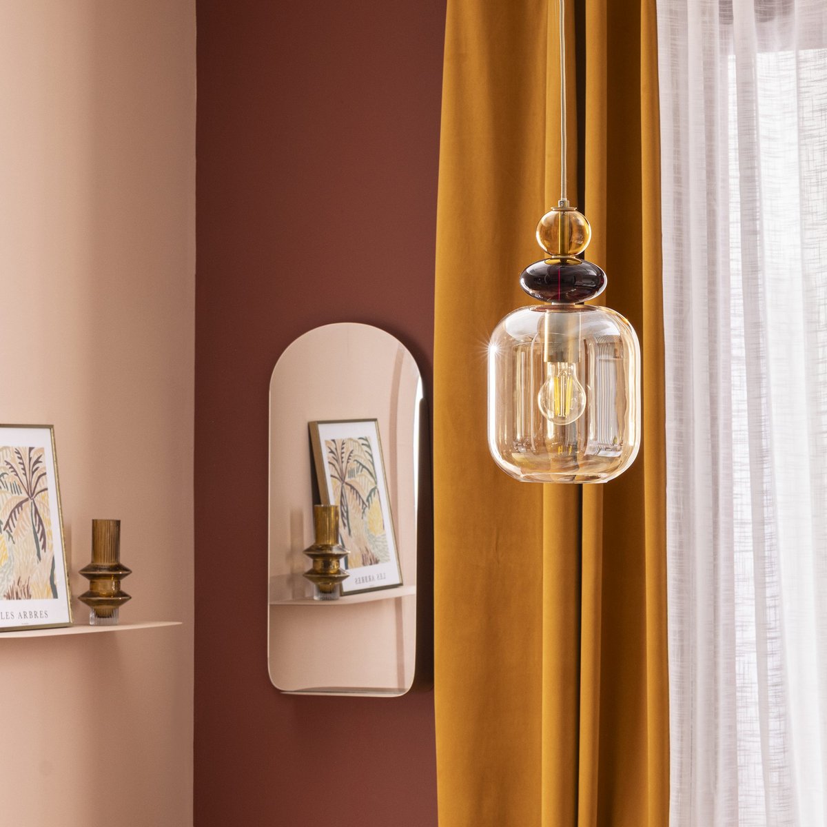 Suspension en verre, CLARISSA orange / cuivré, INSPIRE