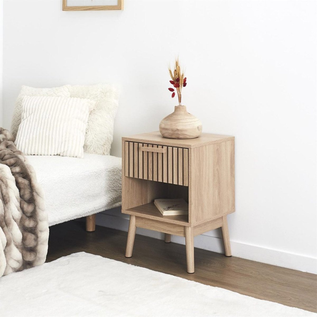 Table de chevet 1 tiroir Klaus beige, DECORATIE