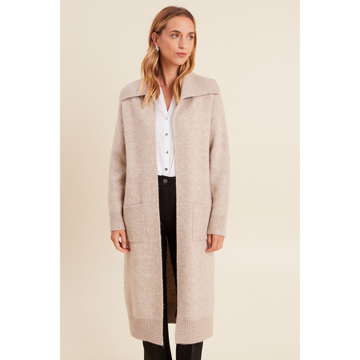 Gilet long beige femme creme, BREAL