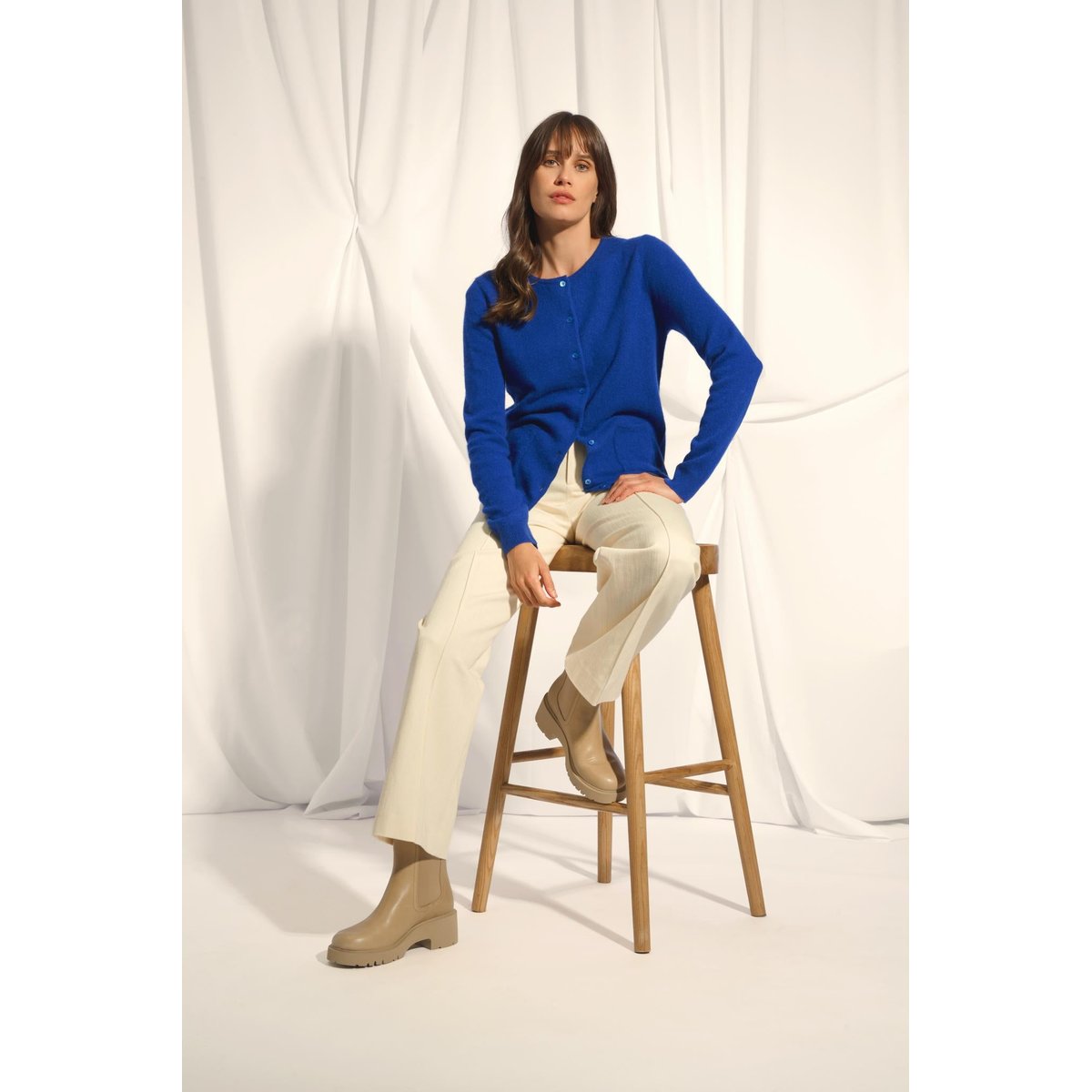Cardigan Col Rond Outremer Katharine bleu foncé, JUST CASHMERE