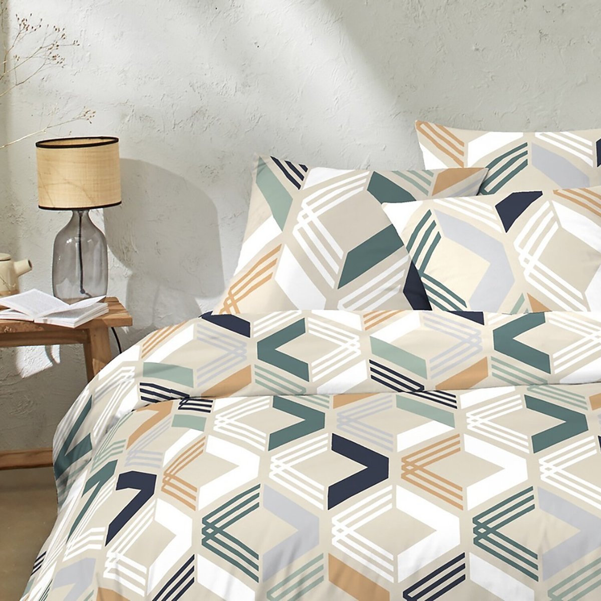 Parure housse de couette en coton imprimée, Malte gris clair, C DESIGN HOME TEXTILE