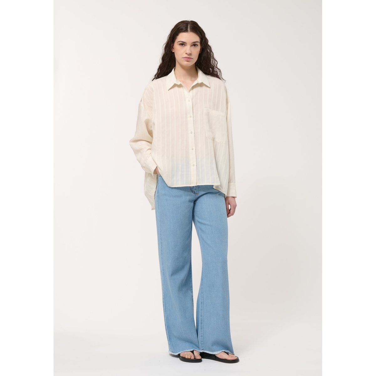 Chemise oversize rayures texturées off white, HUMILITY