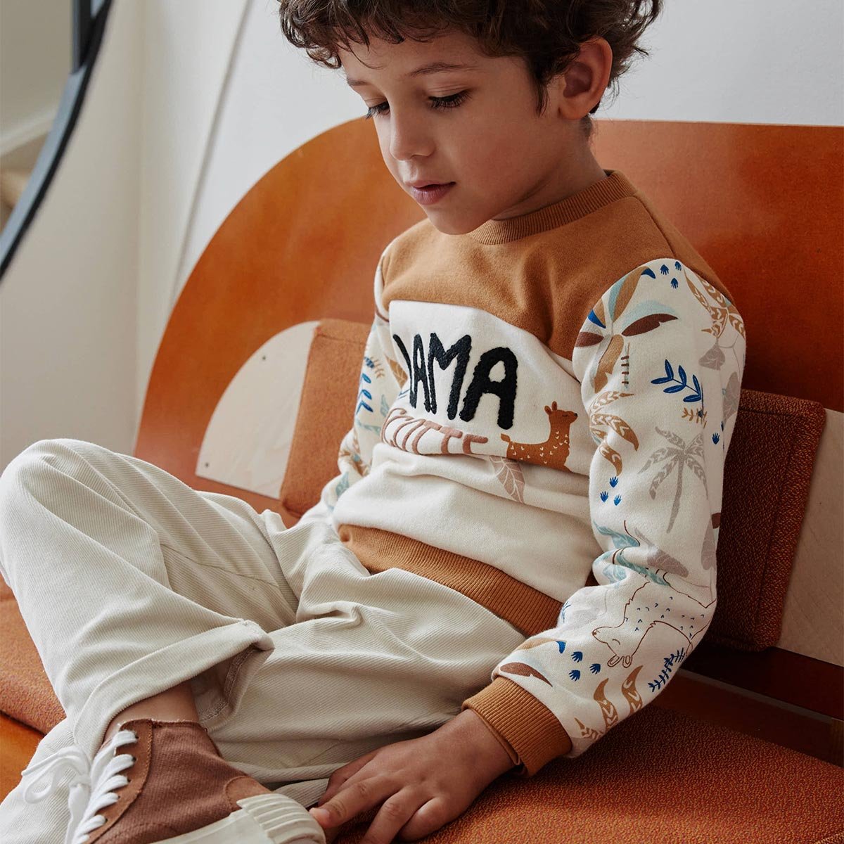 Sweat-shirt enfant en molleton Lamascotte ecru, PETIT BEGUIN