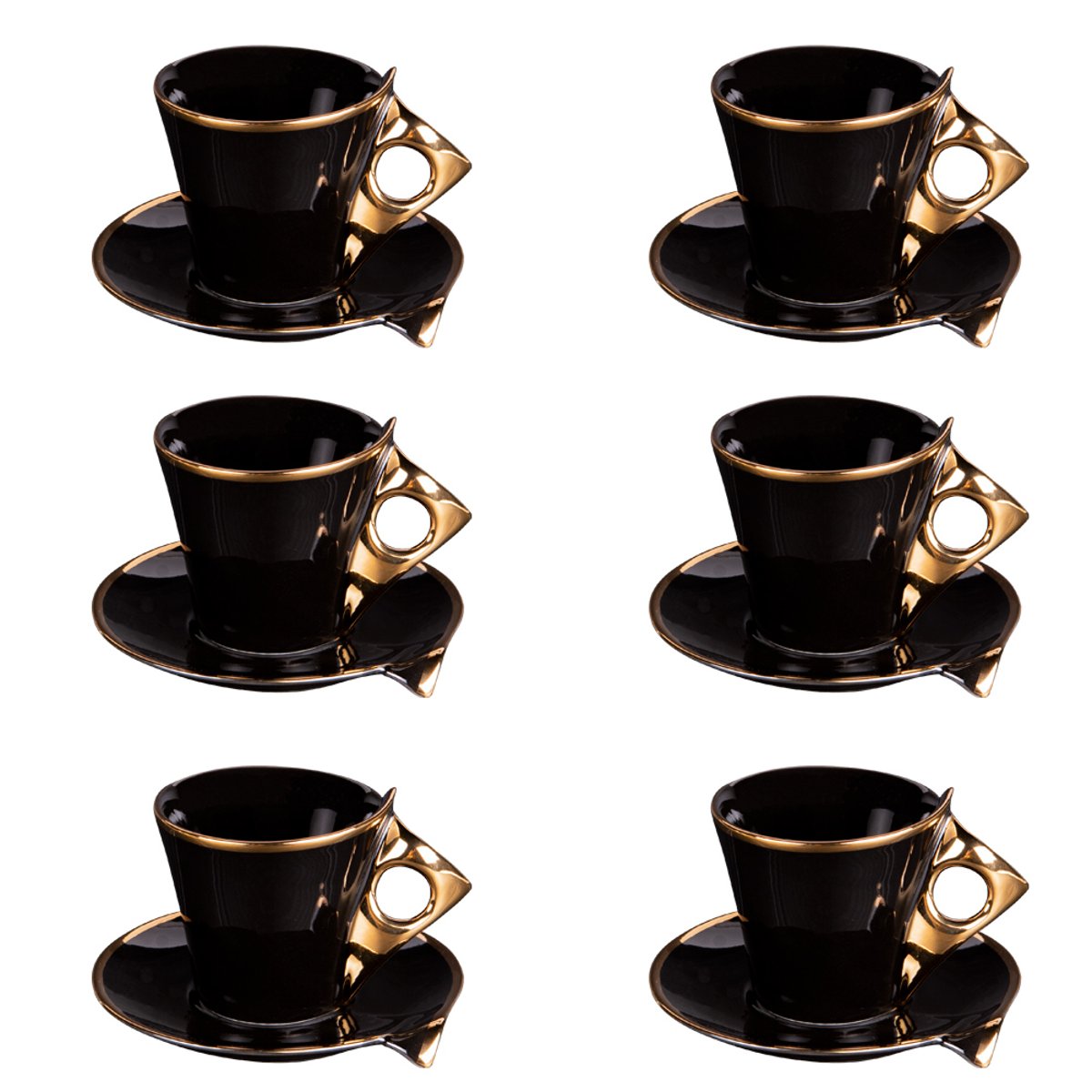 Coffret de 6 tasses à café avec sous tasses Libra noir, TABLE PASSION