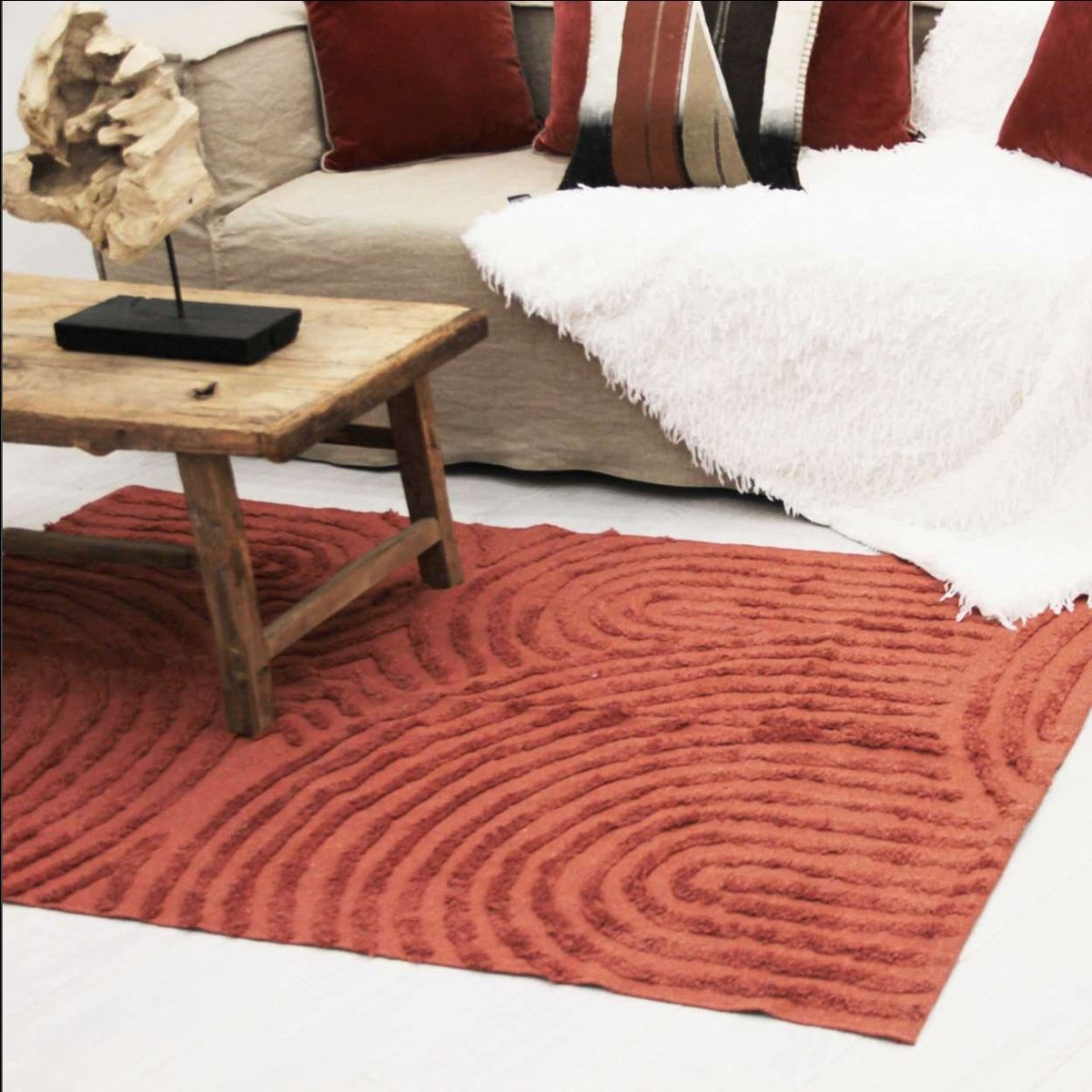 Tapis relief circle courbe vieux rose, SUD ETOFFE