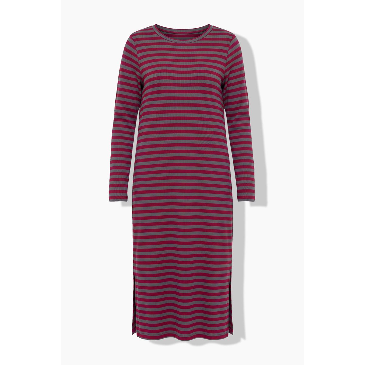 Robe maxi en jersey côtelé à rayures rouge vin, STUDIO UNTOLD