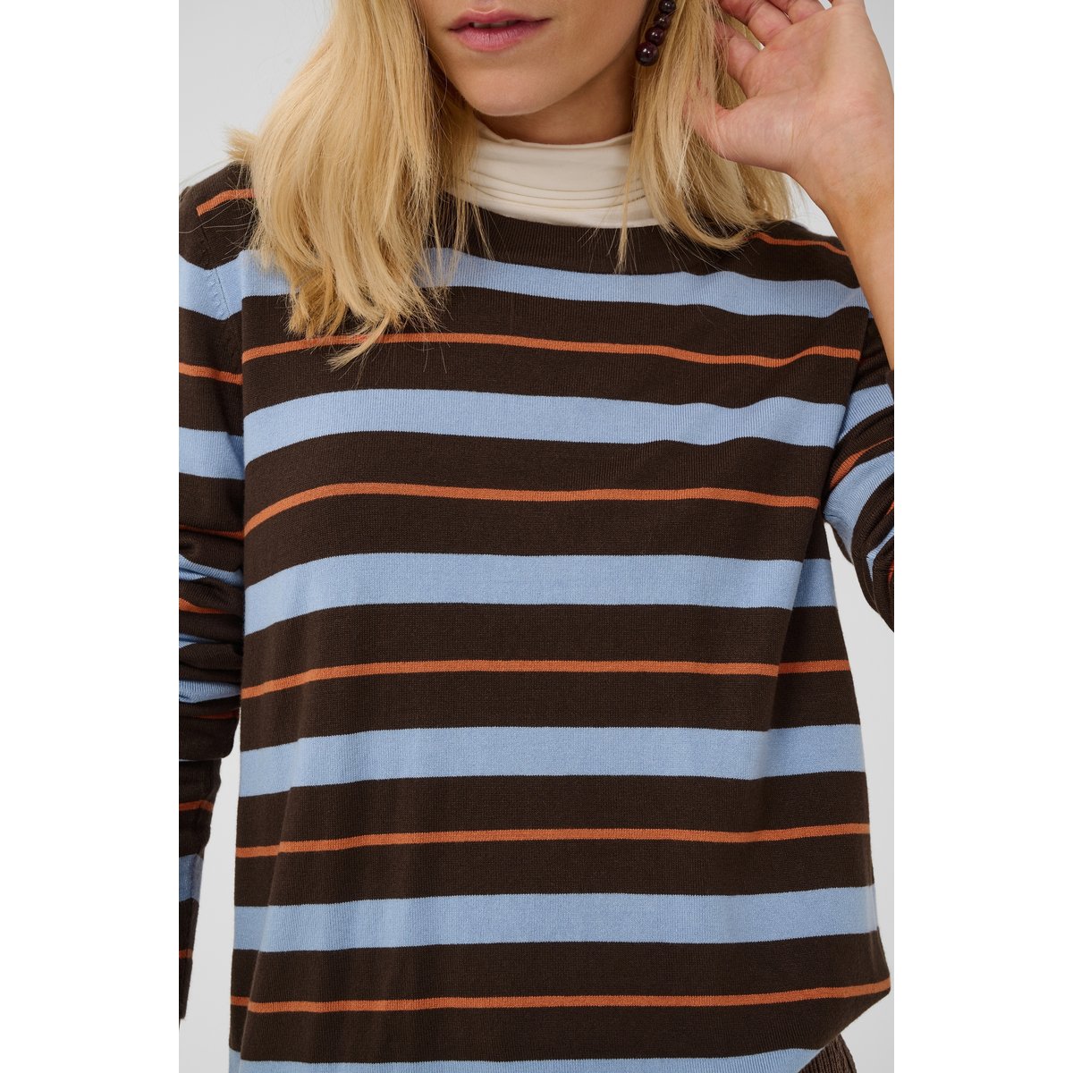 Pullover tricoté marron bleu brown/blue stripe, CULTURE