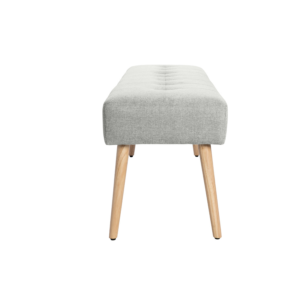 Banc scandinave capitonné en tissu effet velours texturé gris clair et bois clair L130 cm GUESTA gris clair, MILIBOO