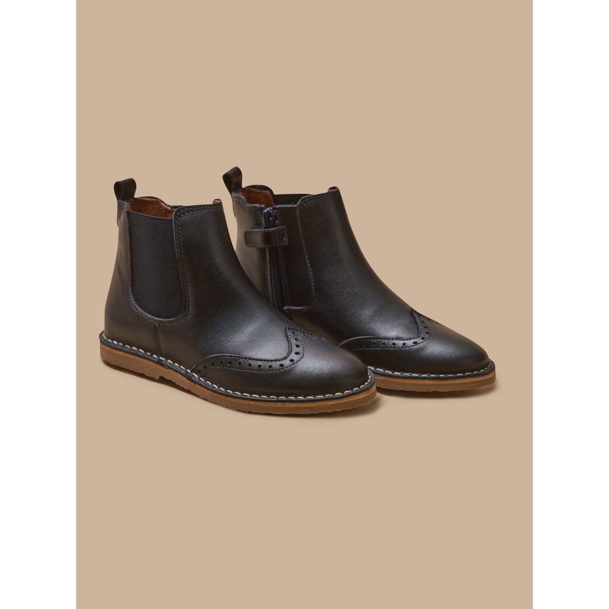 Boots bout fleuri en cuir encre, CYRILLUS