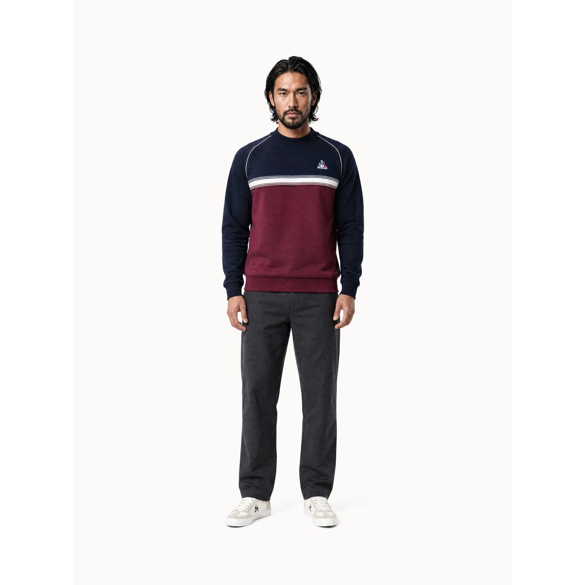 Sweat col montant en double face colorblock Tricolores bleu marine, LE COQ SPORTIF