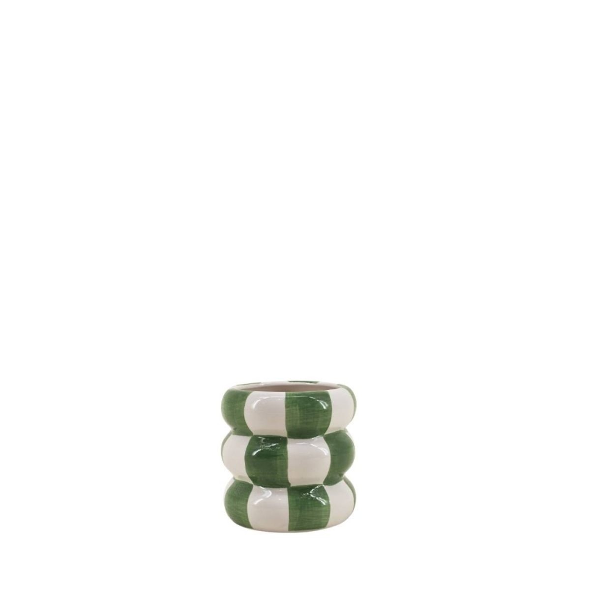 Cache pot en céramique à damiers, H10cm vert, ORNAMI