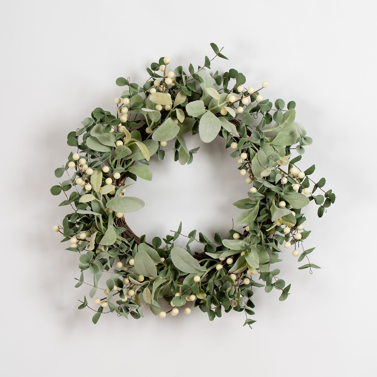 56cm Eucalyptus, Lambs Ear & Berry Wreath green, SO'HOME