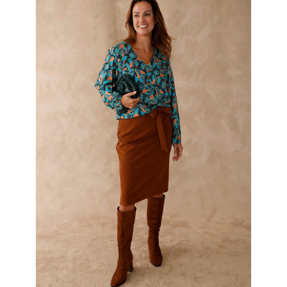 Blouse fluide col V imprimé vert, DAXON