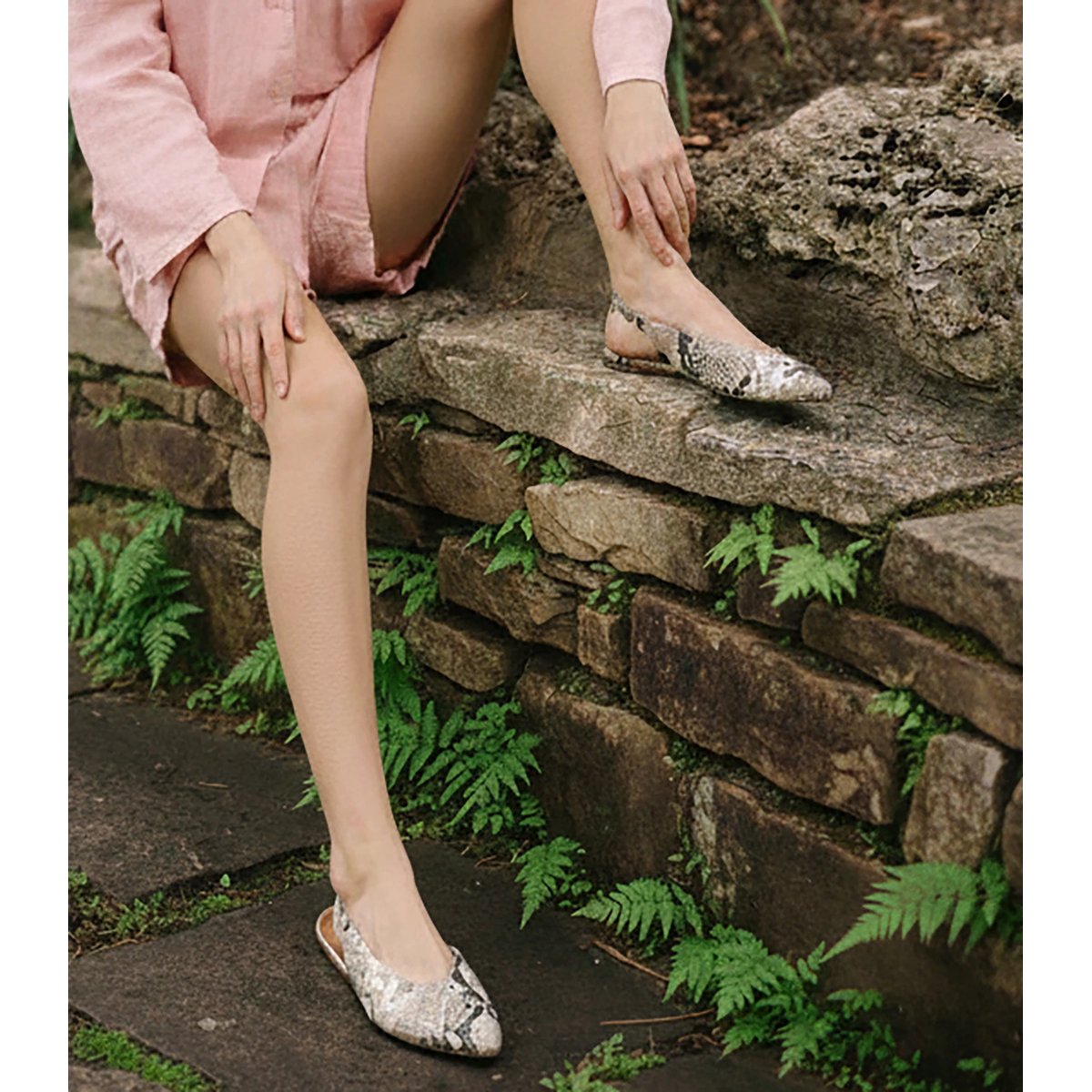 Slingback cuir façon python MARIANA beige, MAISON TOUFET