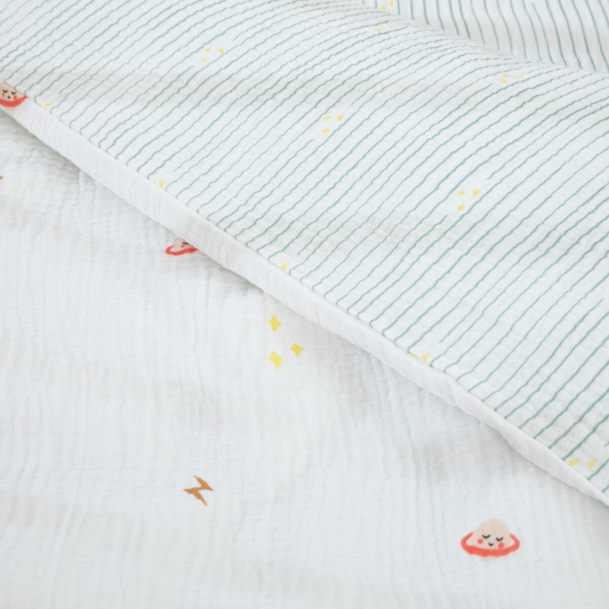 Housse de couette bébé, en gaze de coton, imprimé planètes, DIEGO imprimé écru, LA REDOUTE INTERIEURS