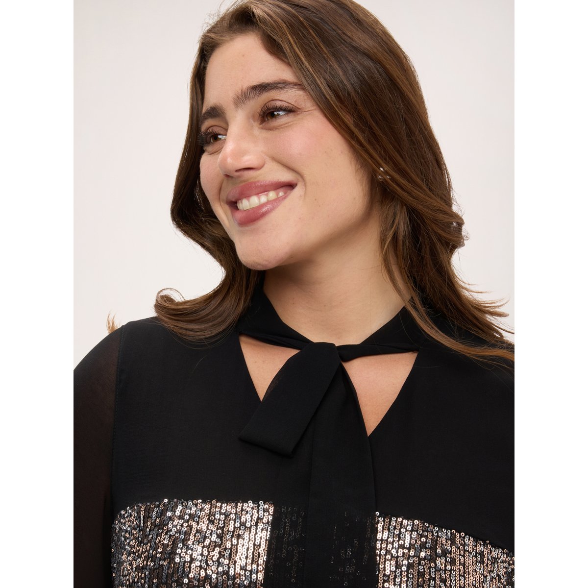 Robe à paillettes avec col nœud noir, FIORELLA RUBINO