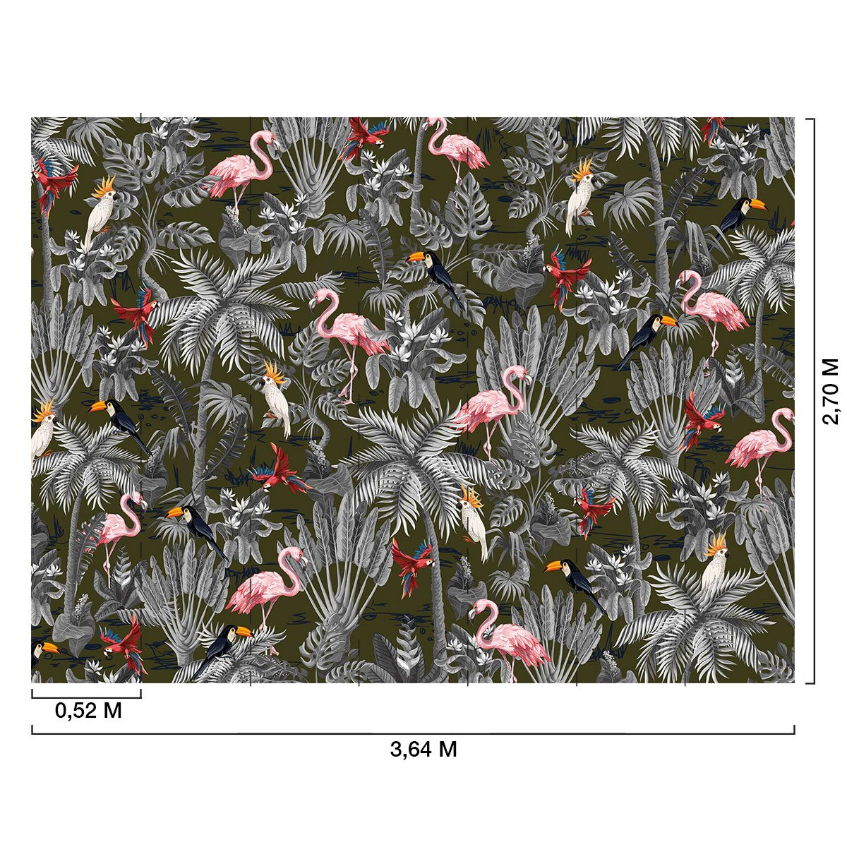 Papier peint panoramique flamants tropicaux intissé, HEXOA