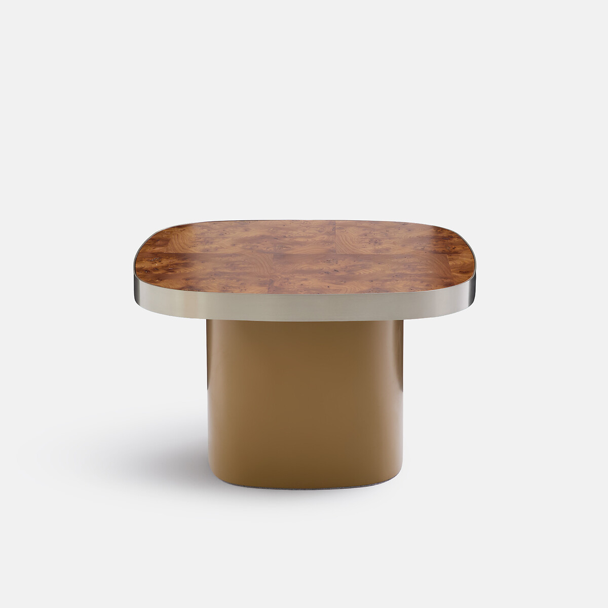 Table basse, plateau plaqué loupe d'orme, diamètre 65 cm, PAULIS bronze, LA REDOUTE INTERIEURS