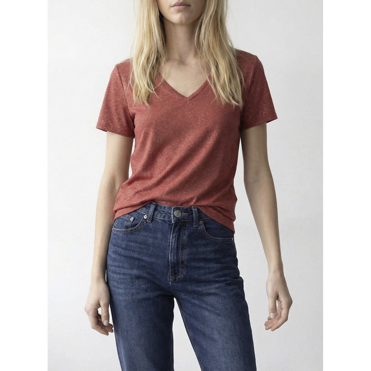 Short Sleeve V-Neck T-Shirt hibiscus, VILA