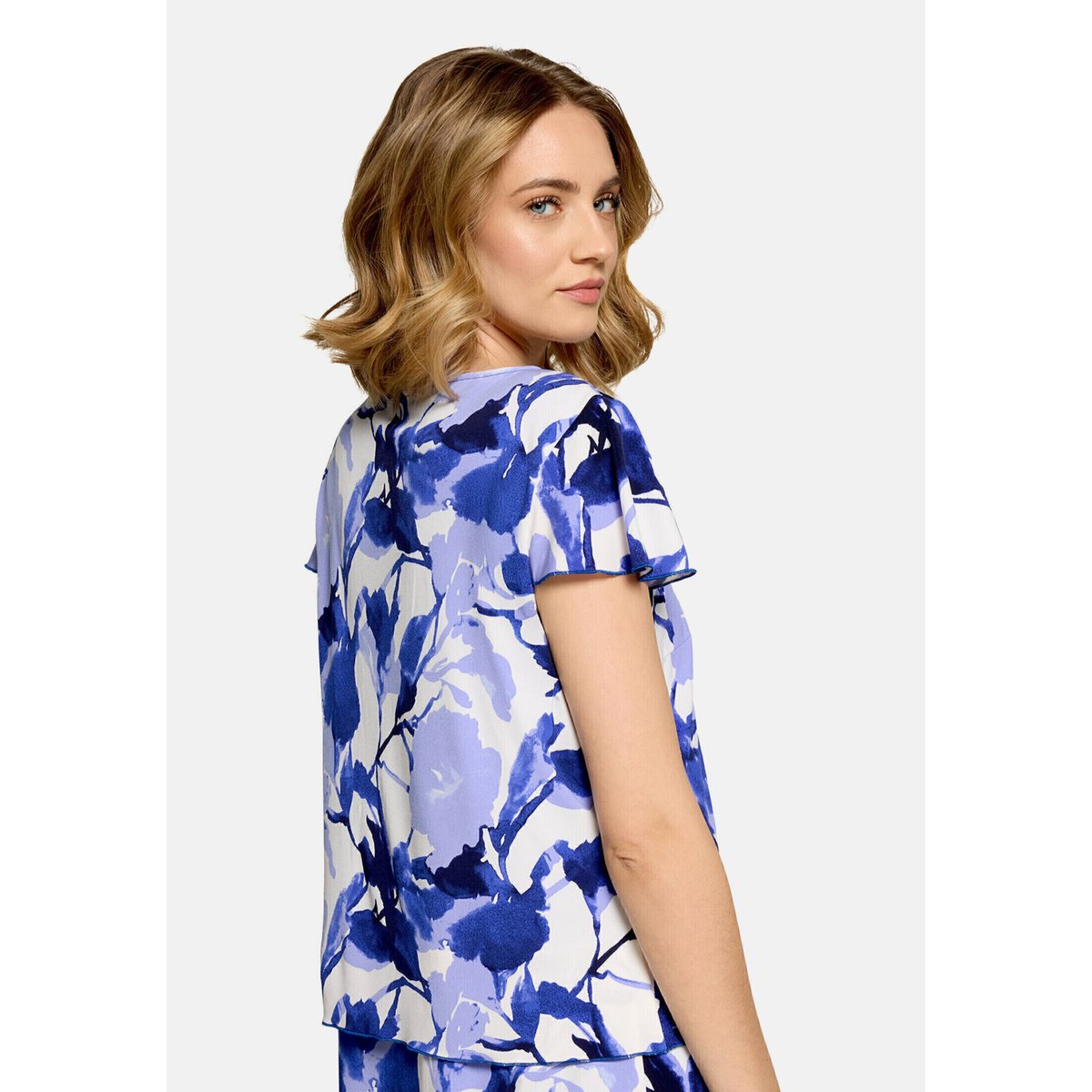Robe à volants manches courtes blanc/bleu, BETTY BARCLAY