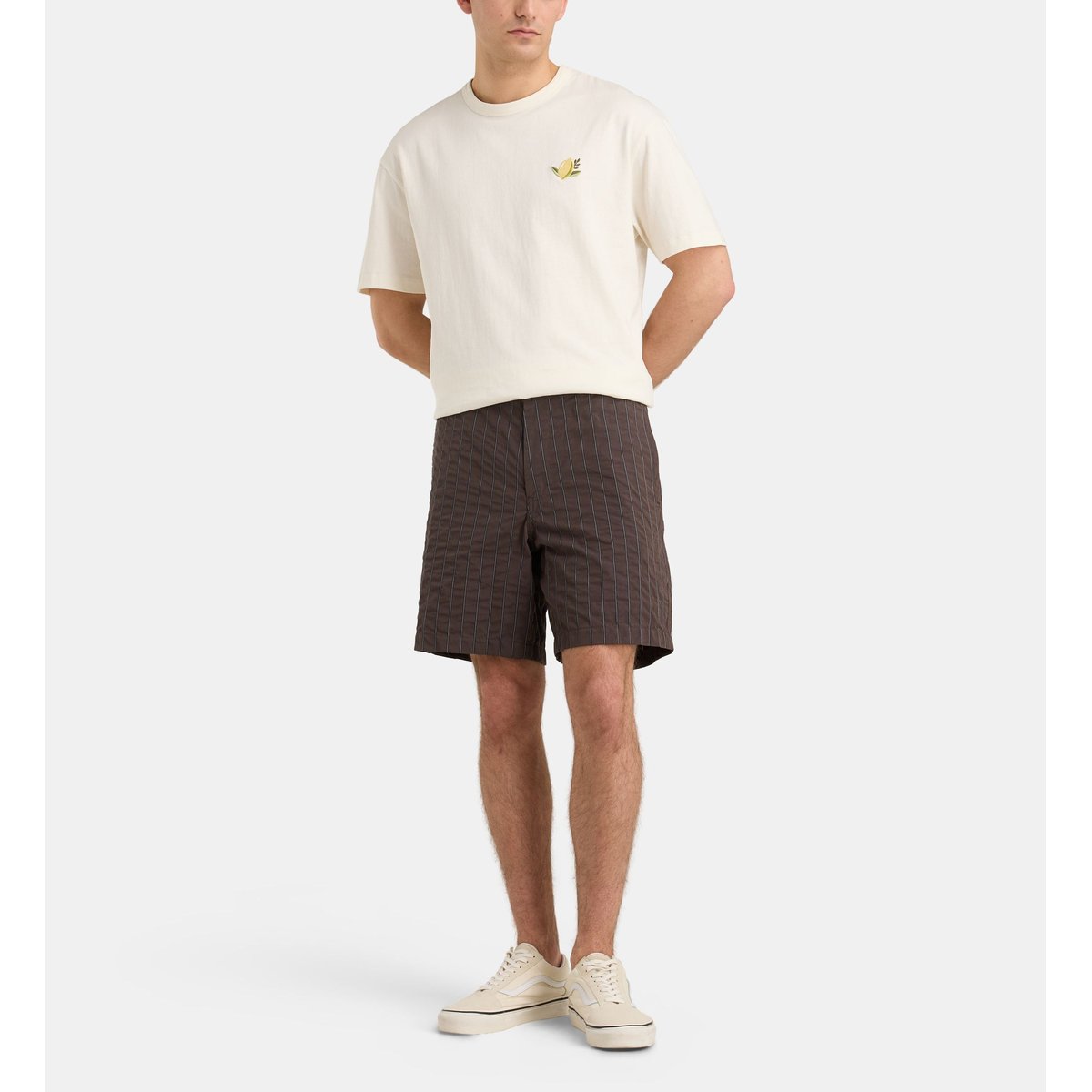 Bermuda droit sibermu seersucker rayé coton marron et bleu, GALERIES LAFAYETTE