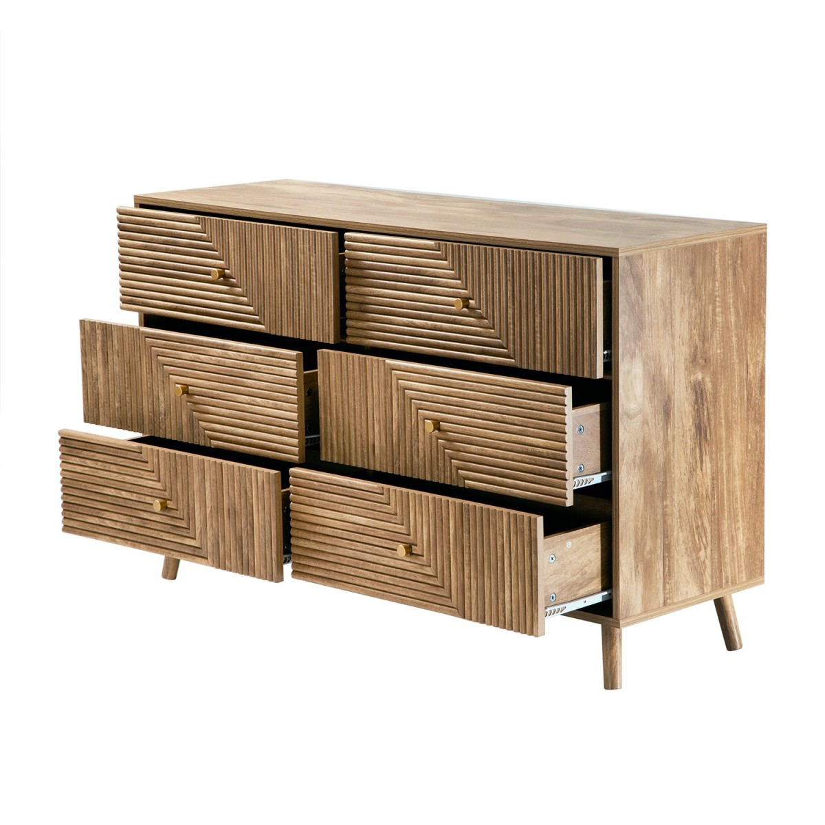 Commode 6 tiroirs façades lamellées EDEN bois clair, CALICOSY
