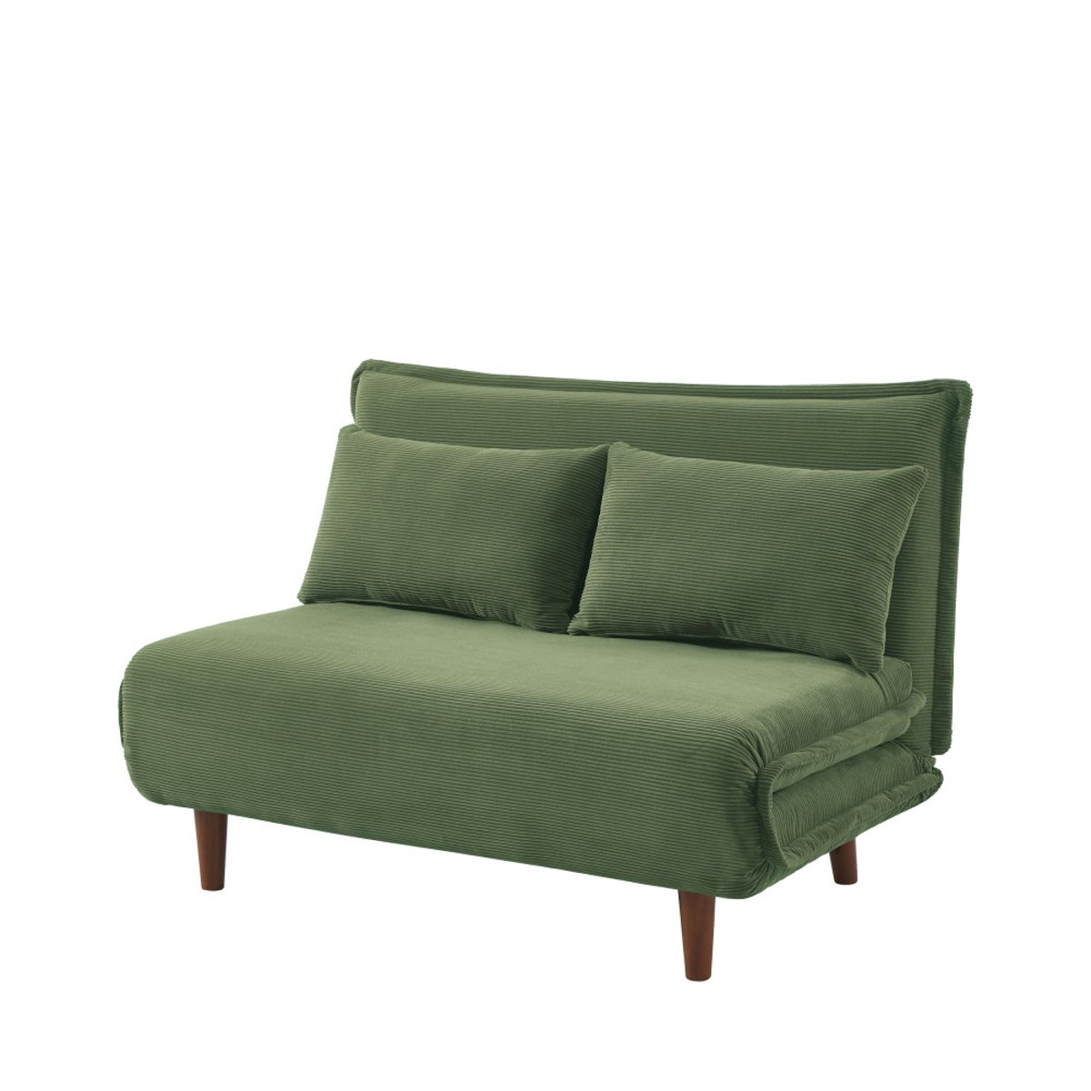 Canapé convertible 2 places en velours côtelé pieds bois foncé- NELLA vert, DRAWER