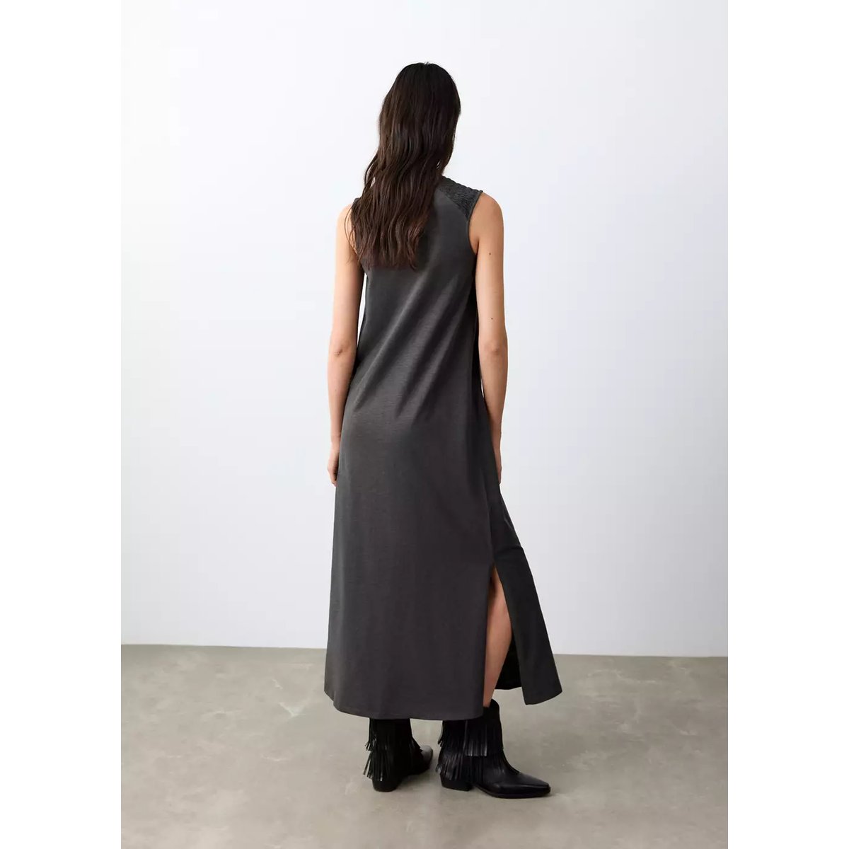 Robe longue détail ouvertures gris anthracite, MANGO TEEN