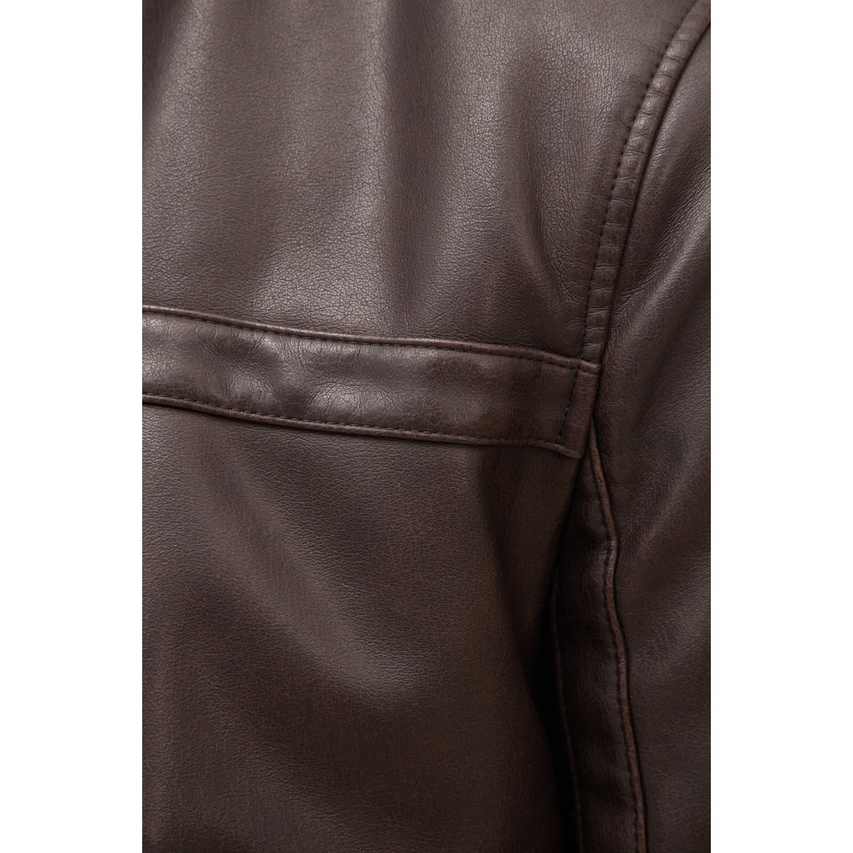 Blouson cintré similicuir col montant marron foncé, BONOBO
