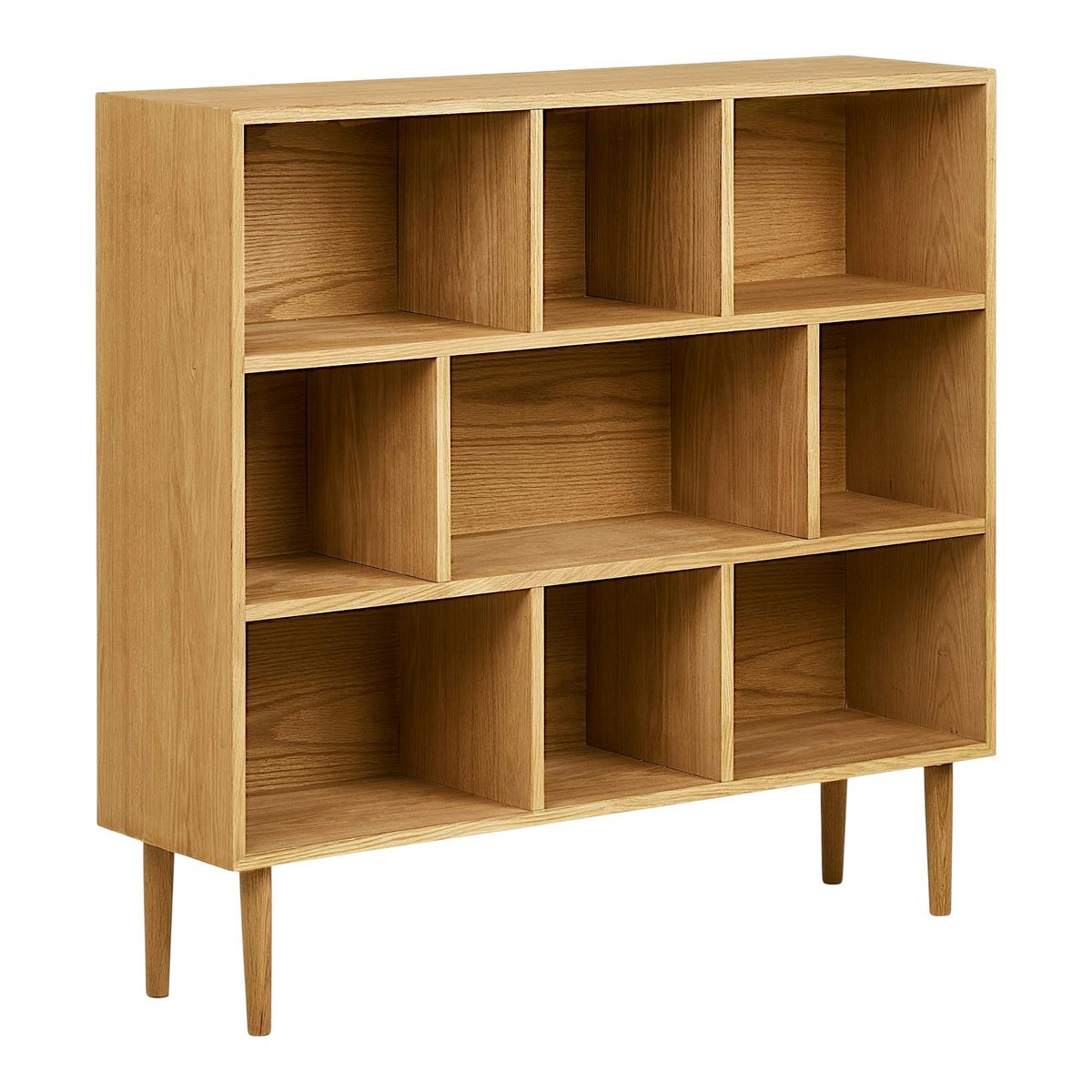 Bibliothèque étagère sur pieds en placage chêne clair 9 niches VARDE bois naturel, PIER IMPORT