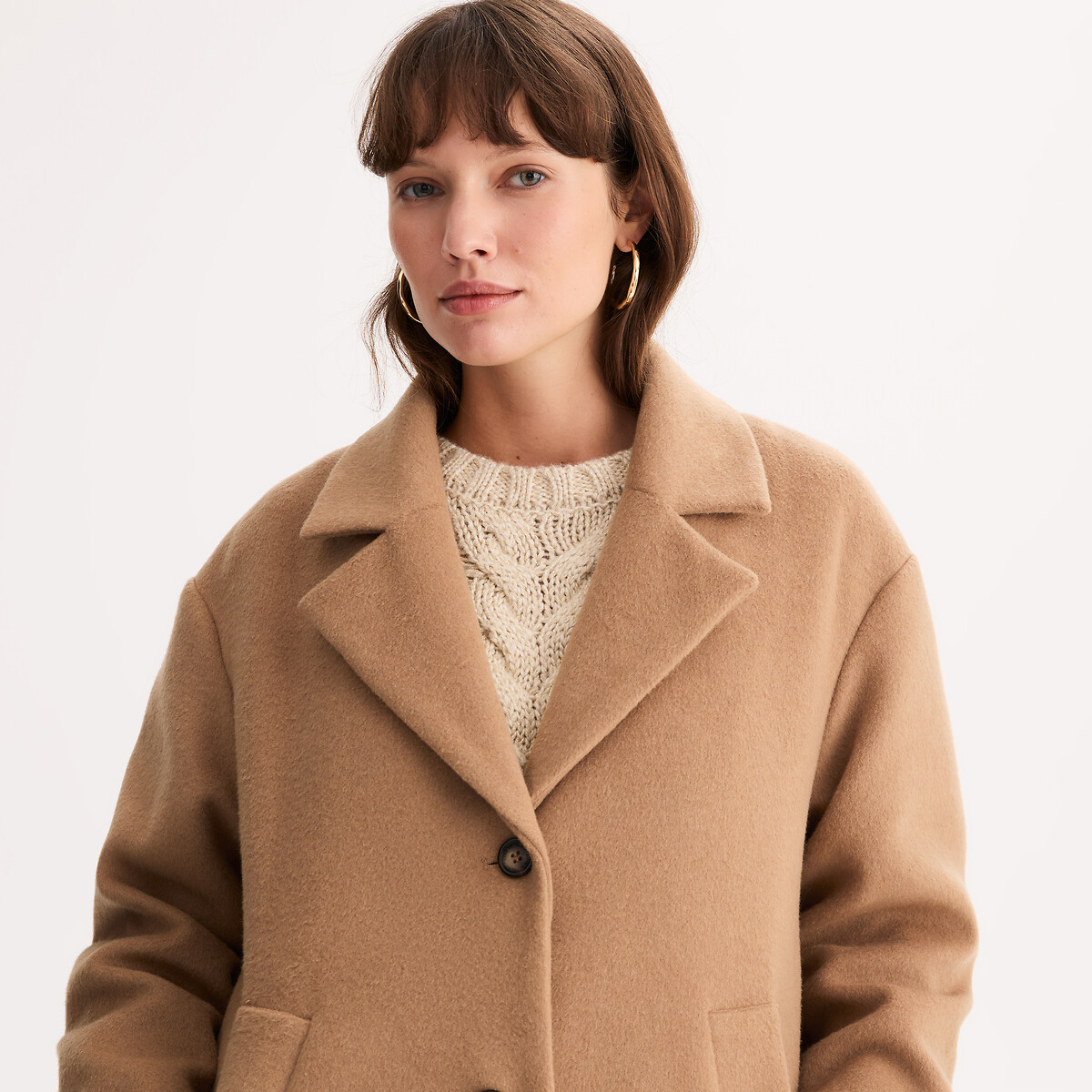 Manteau long, en laine mélangée camel, ANNE WEYBURN