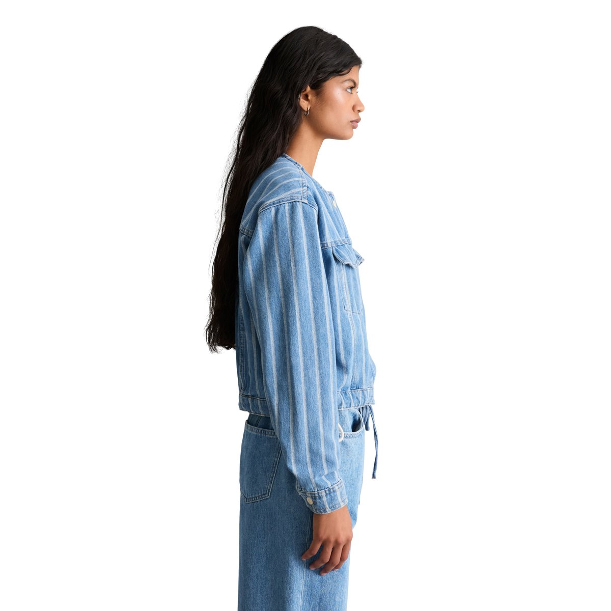 Veste en jean rayée, coupe carrée en pur coton bio bleu, MARC O’POLO DENIM