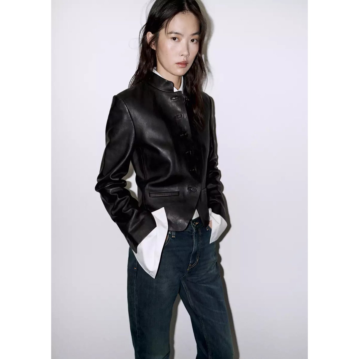 Jean flare usé bleu foncé vintage, MANGO