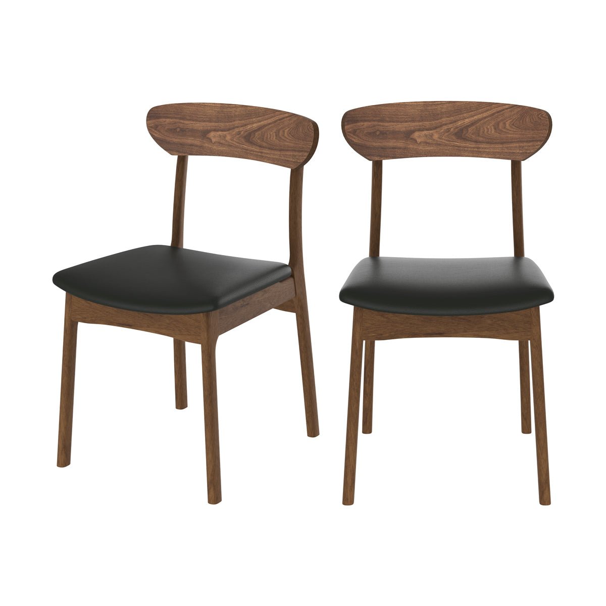 Lot de 2 chaises en cuir synthétique - LANA noir et bois foncé, MAISON PAVANE