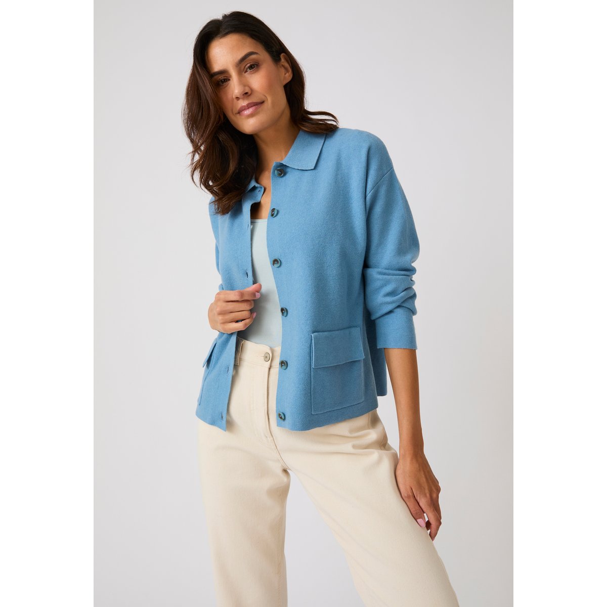Cardigan col polo Thermolactyl bleu, DAMART