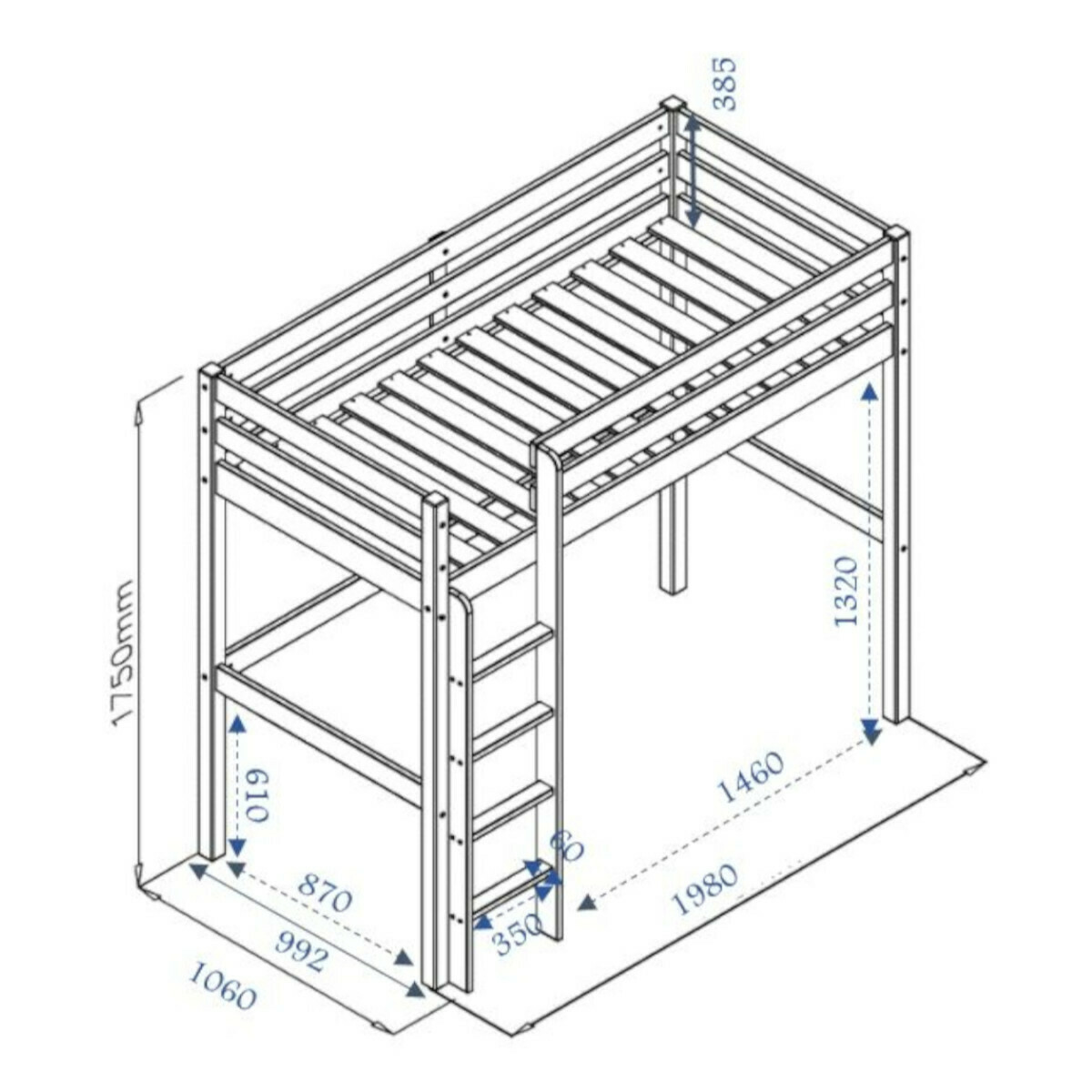 Lit mezzanine Bois massif  AARON bois naturel, AKITEN RETAIL