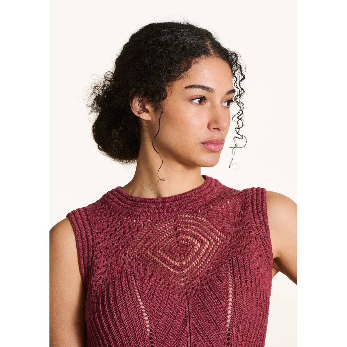 Pull sans manches en crochet mahogany, LA FEE MARABOUTEE