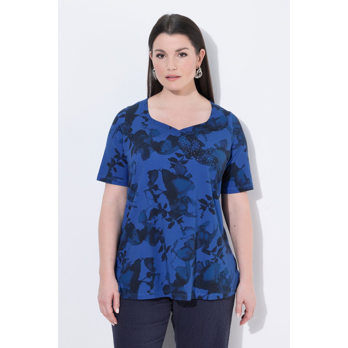 T-shirt en coton Pima marine foncé, ULLA POPKEN