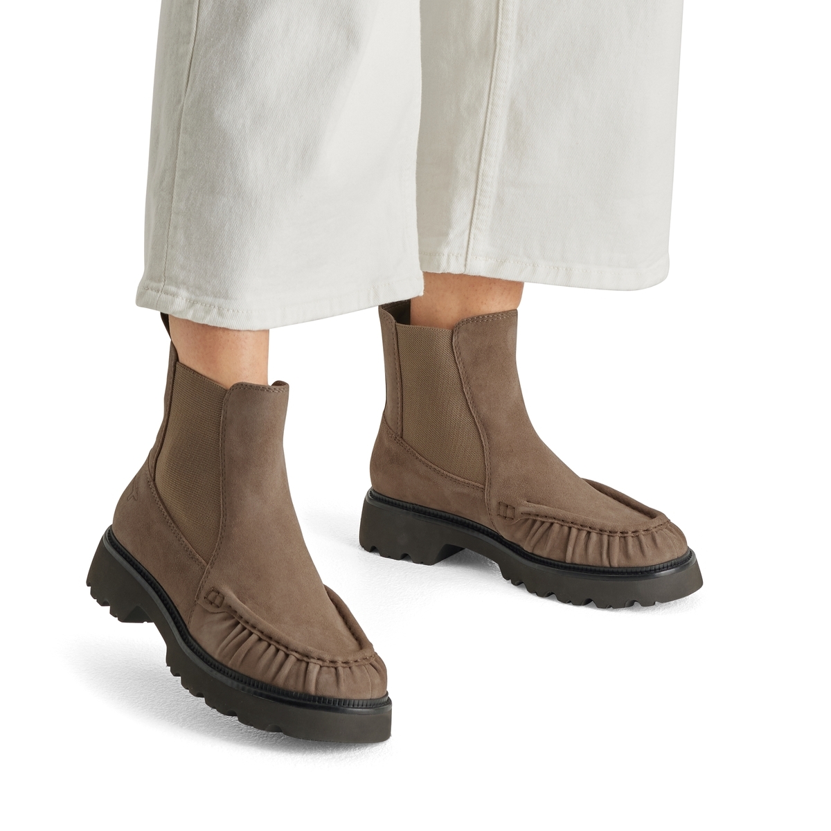 Bottine Chelsea en cuir marron taupe, TAMARIS