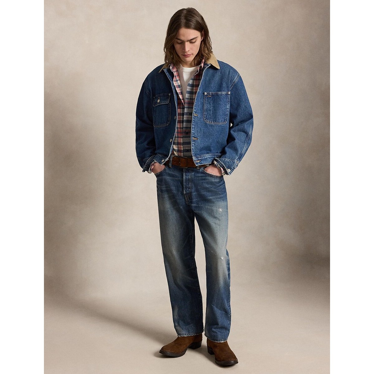Veste en denim à col en velours côtelé bleu, POLO RALPH LAUREN
