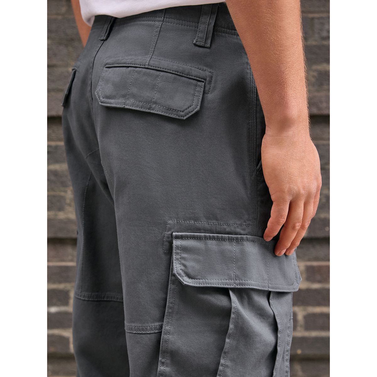 Pantalon cargo stretch en coton gris fusain, NEXT