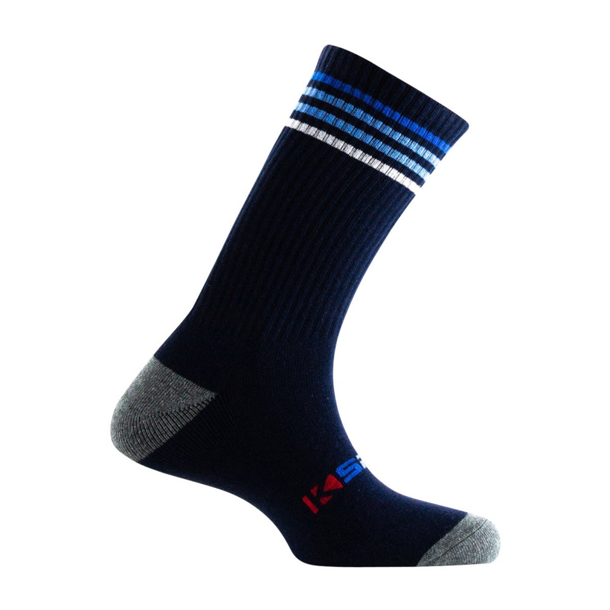 Pack de 2 mi-chaussettes sport rayée semelle bouclette blanc marine, KINDY