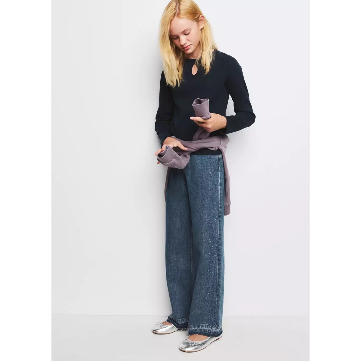 Jean droit détail strass bleu foncé, MANGO KIDS