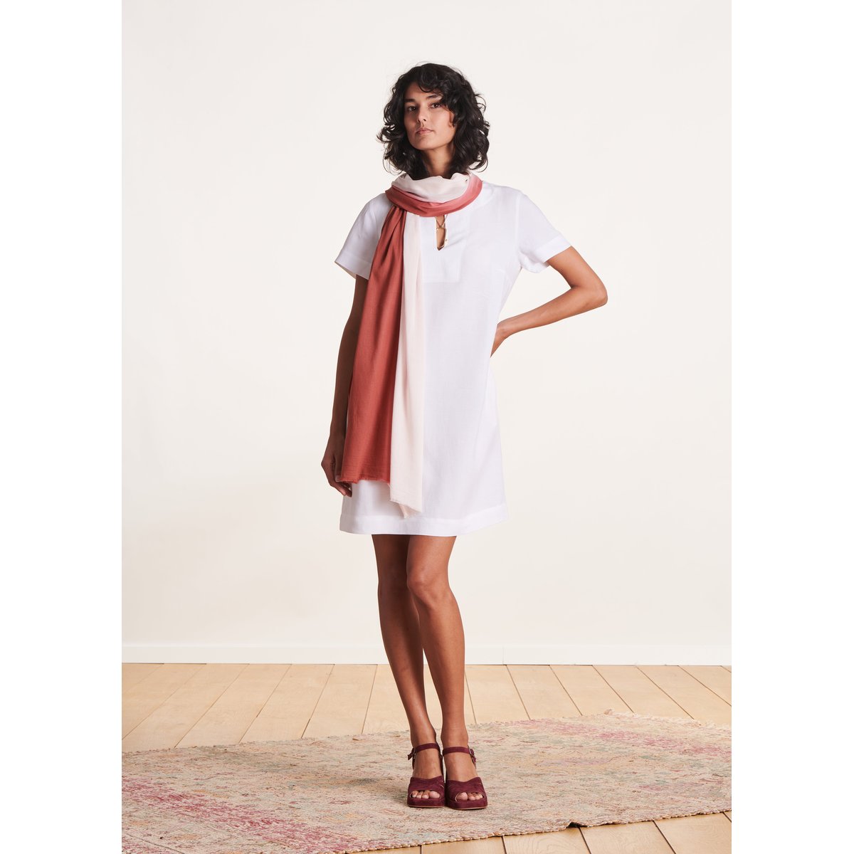 Foulard bicolore en coton modal sahara/coco, LA FEE MARABOUTEE